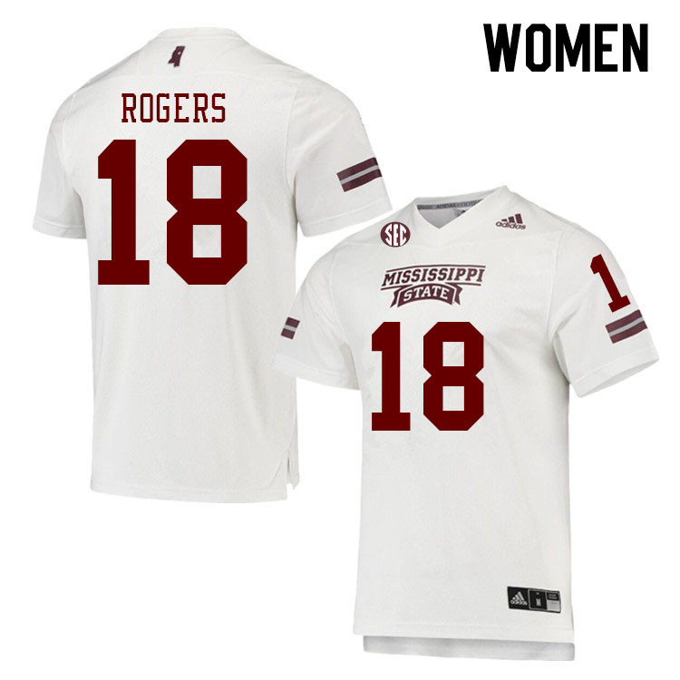 Women #18 Khamauri Rogers Mississippi State Bulldogs College Football Jerseys Stitched Sale-White